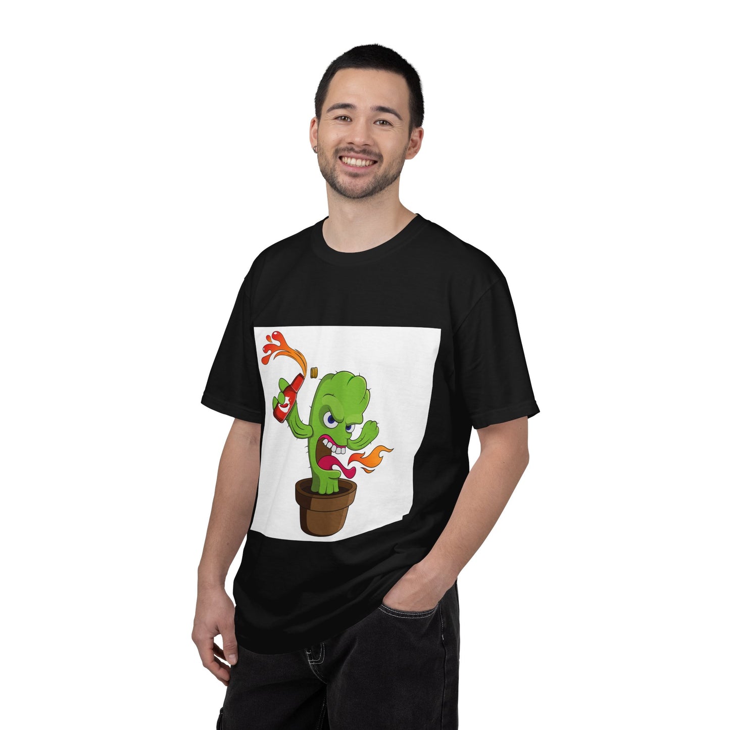 Fiery Cactus Cartoon T-Shirt – Hot Sauce Squeeze Plant Tee
