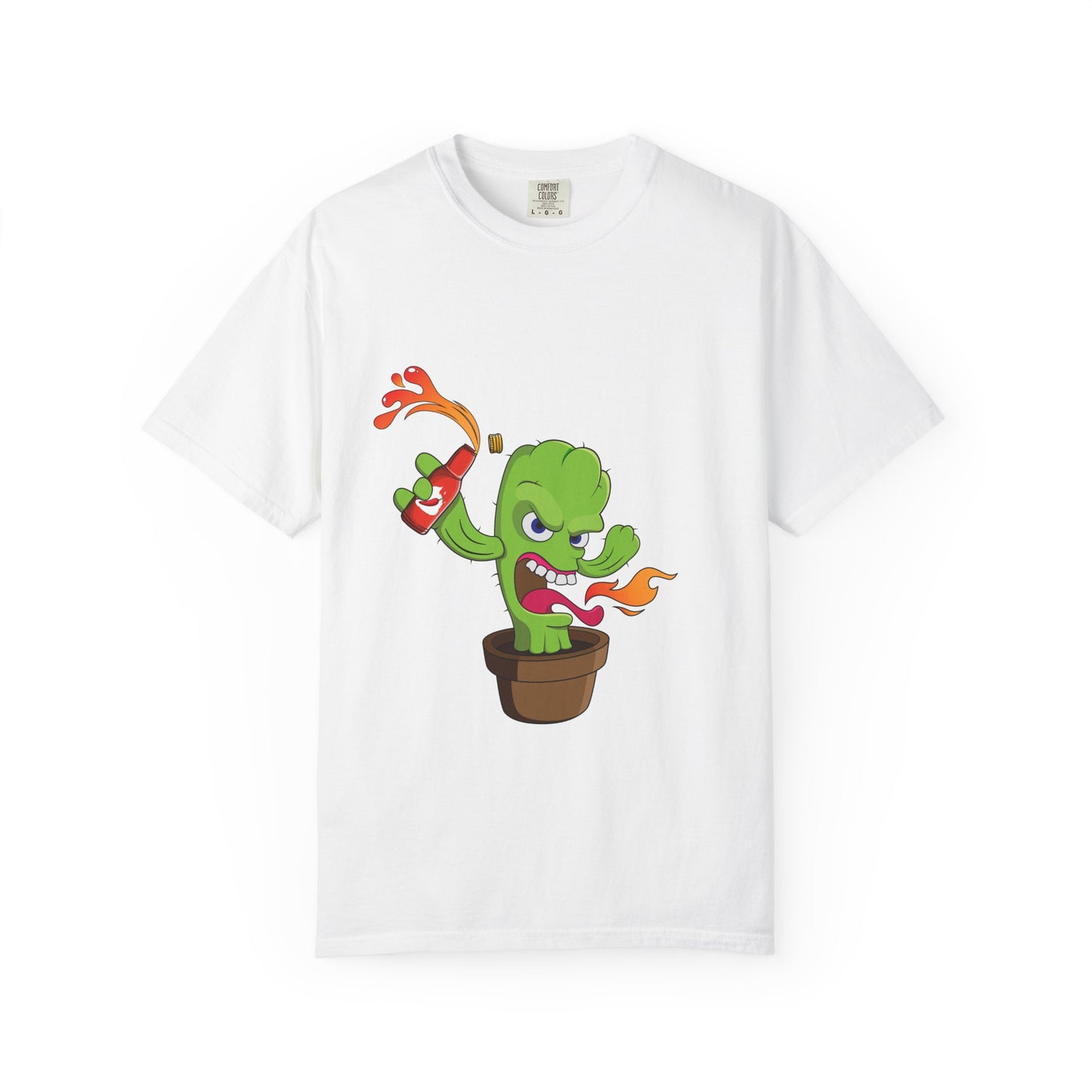 Fiery Cactus Cartoon T-Shirt – Hot Sauce Squeeze Plant Tee