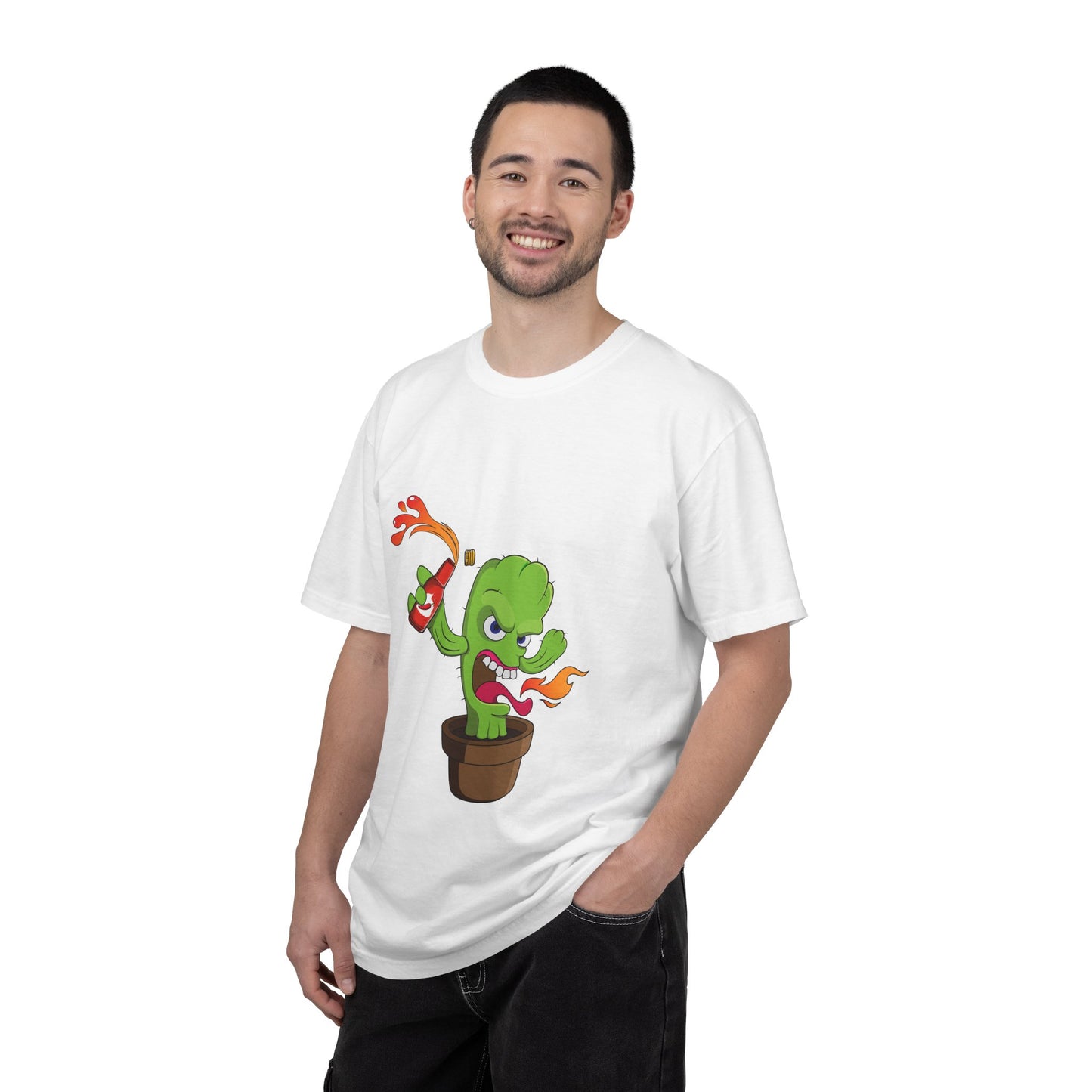 Fiery Cactus Cartoon T-Shirt – Hot Sauce Squeeze Plant Tee
